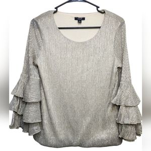 Alfani Metallic Shimmering Ruffle Sleeves Blouse Petite Medium